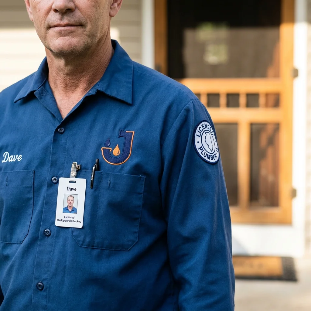 Licensed plumber showing ID badge in Walhalla, SC